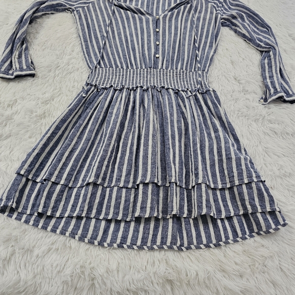 Rails Size S Jasmine Mini Dress Tie-Neck Smocked-Waist Azure Striped Lin… - Picture 9 of 16